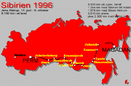 kort over ruten 1996